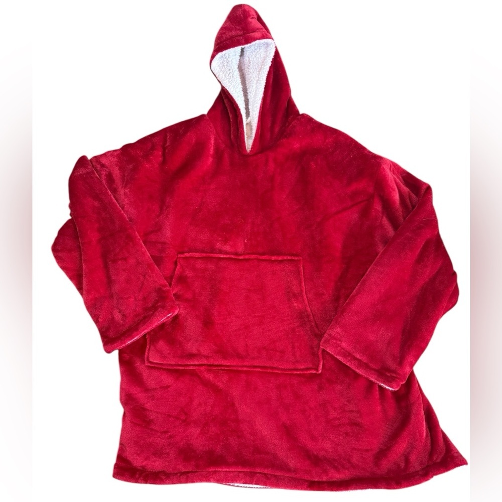Unisex Polar Hoodie in red oversized wearable blanket EUC